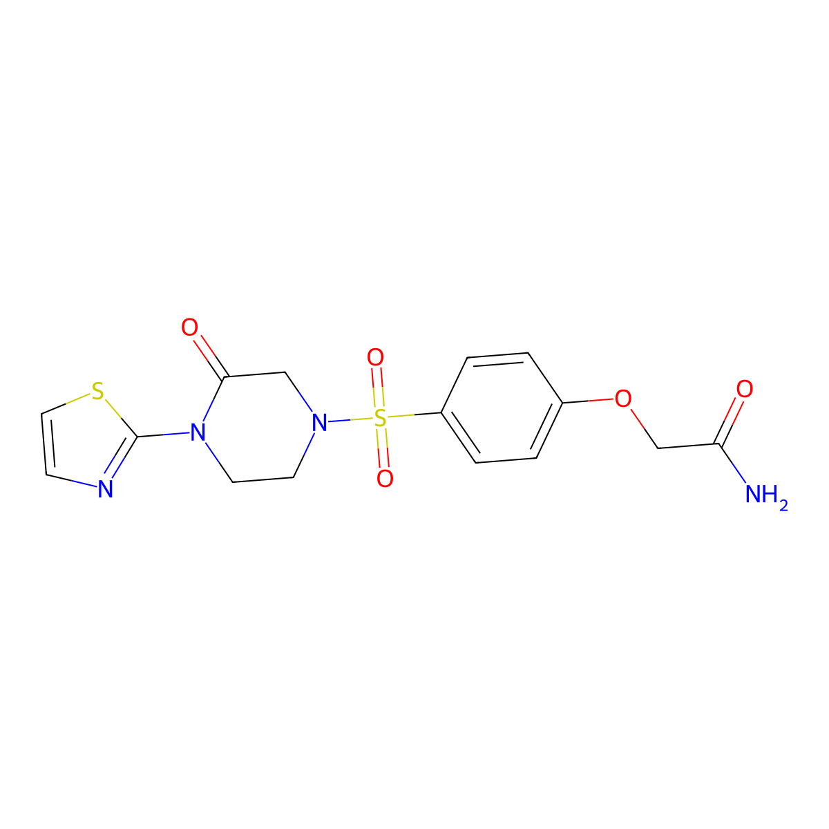 2-(4-{[3-Oxo-4-(1,3-thiazol-2-yl)piperazin-1-yl]sulfonyl}phenoxy)acetamide molecular structure, CAS 2309753-30-6