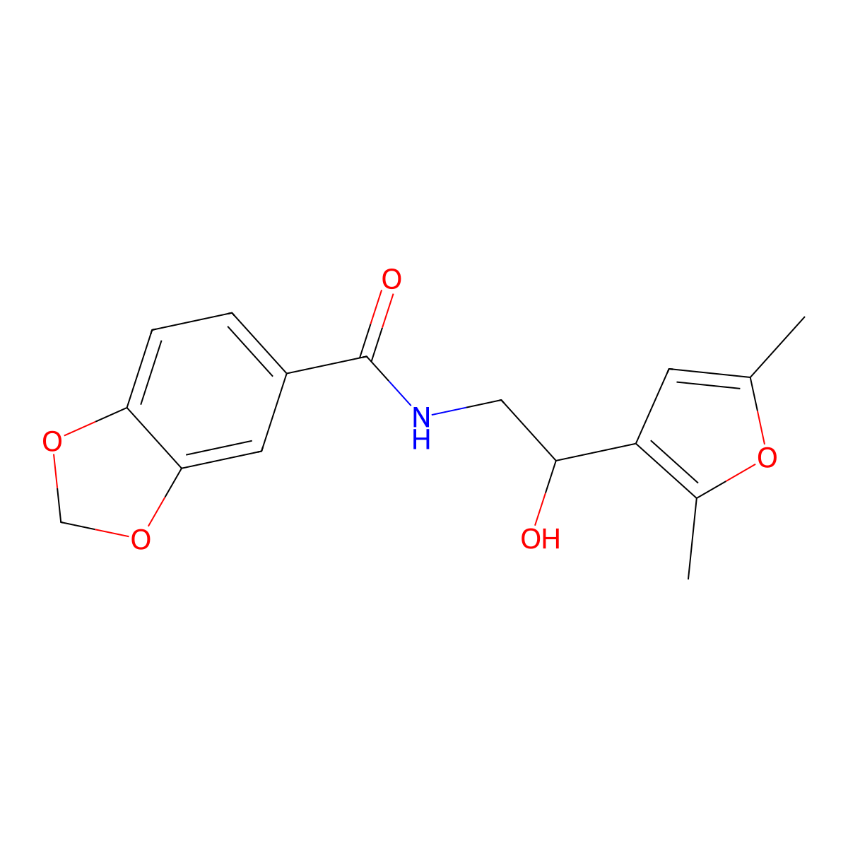 N-[2-(2,5-dimethylfuran-3-yl)-2-hydroxyethyl]-2H-1,3-benzodioxole-5-carboxamide molecular structure, CAS 2309773-76-8