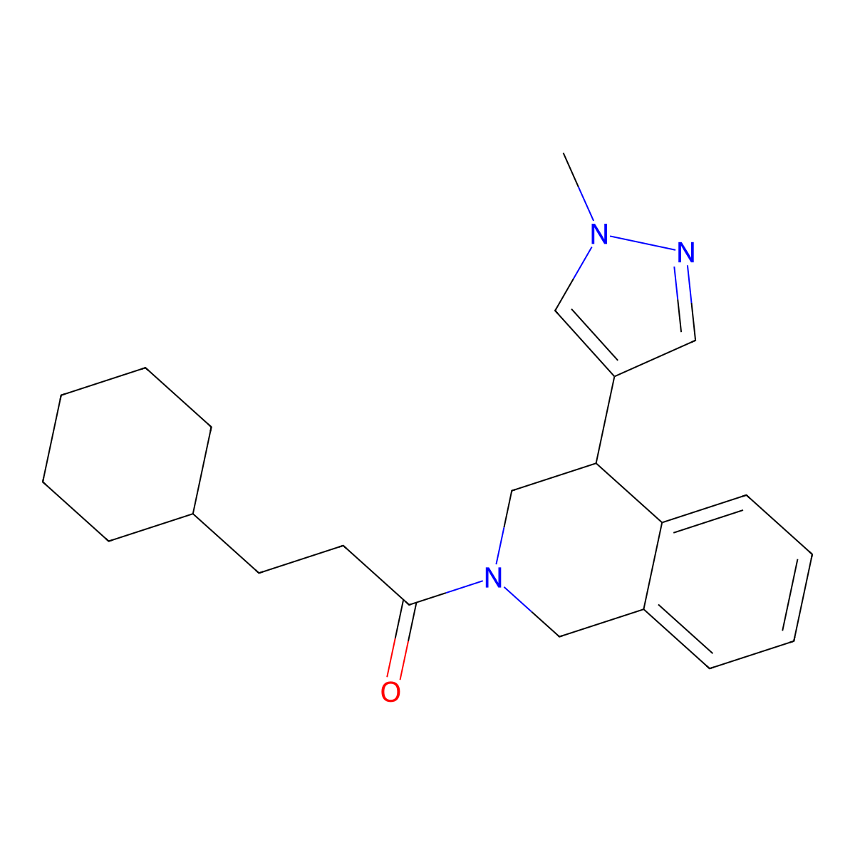 3-cyclohexyl-1-(4-(1-methyl-1H-pyrazol-4-yl)-3,4-dihydroisoquinolin-2(1H)-yl)propan-1-one molecular structure, CAS 2309773-83-7
