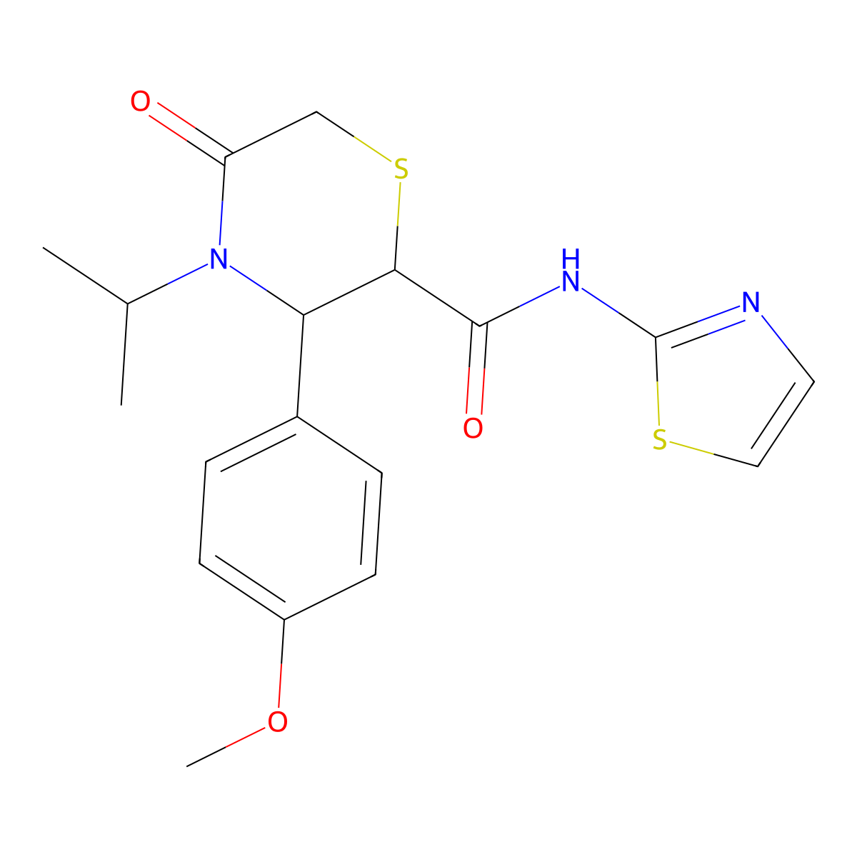 3-(4-methoxyphenyl)-5-oxo-4-(propan-2-yl)-N-(1,3-thiazol-2-yl)thiomorpholine-2-carboxamide molecular structure, CAS 2309773-90-6