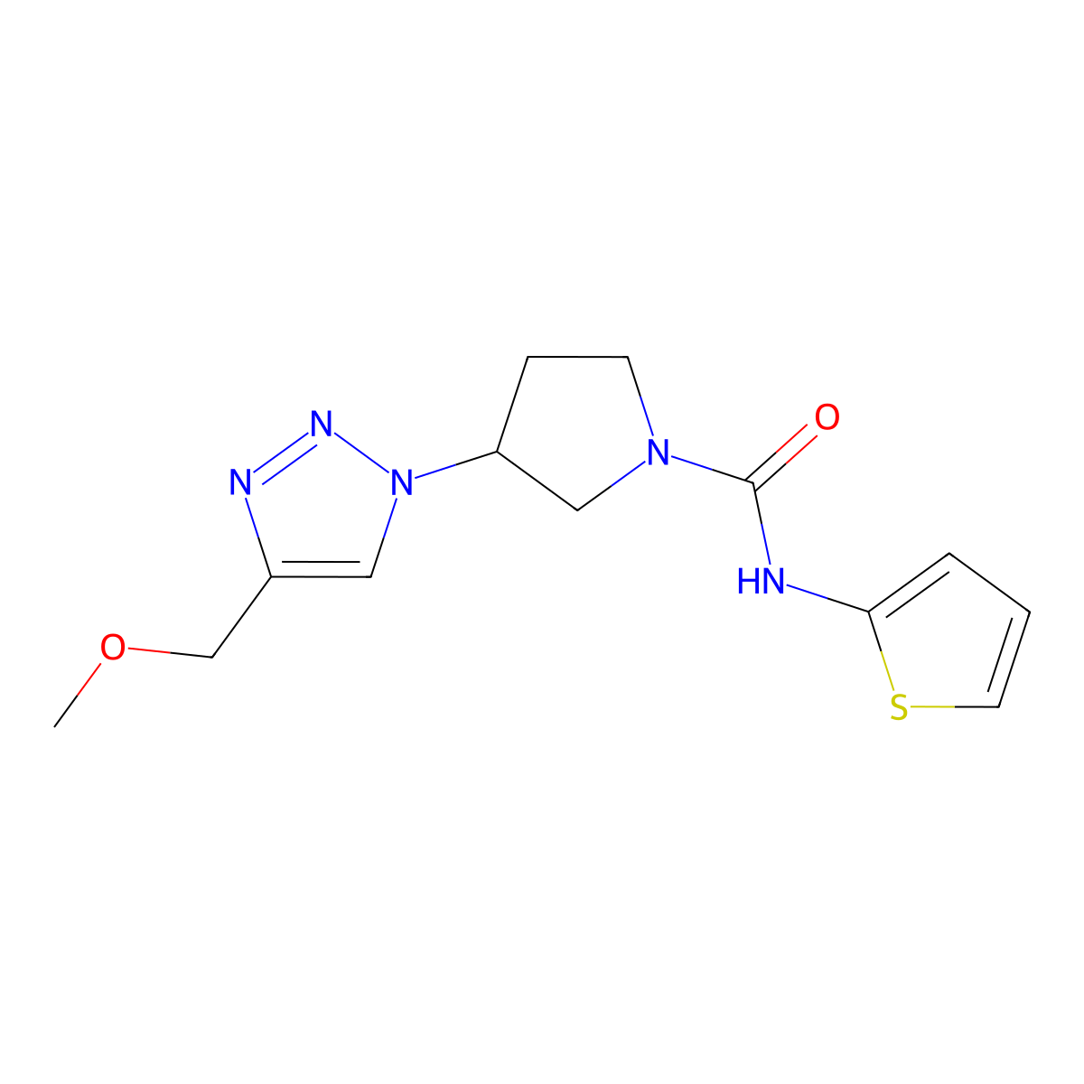 3-[4-(methoxymethyl)-1H-1,2,3-triazol-1-yl]-N-(thiophen-2-yl)pyrrolidine-1-carboxamide molecular structure, CAS 2309773-95-1