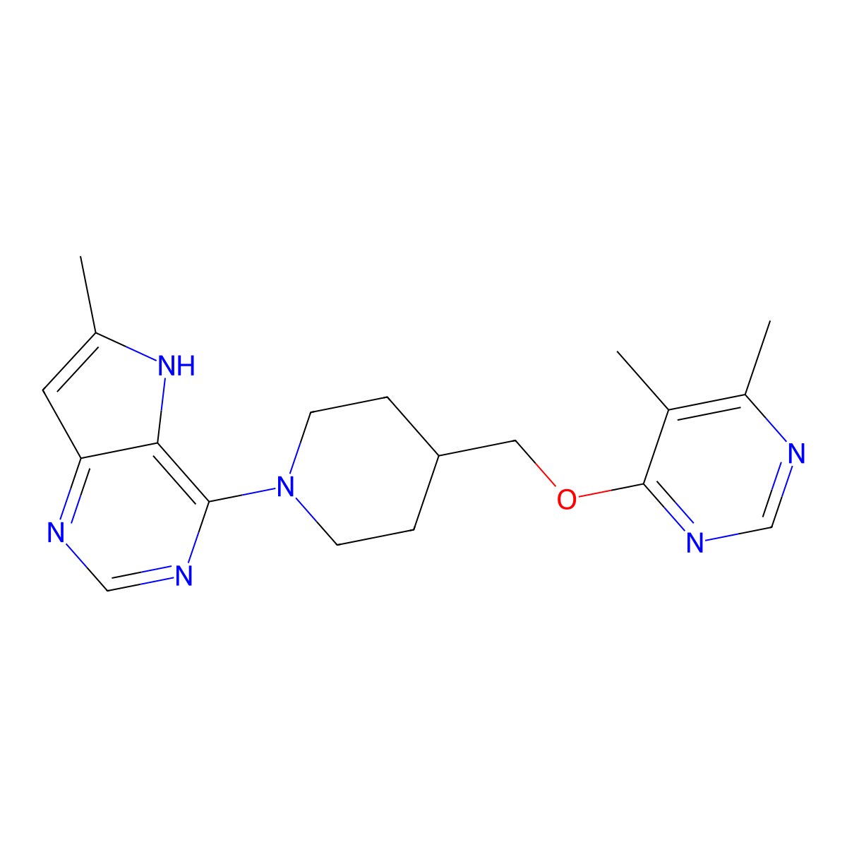 4,5-dimethyl-6-[(1-{6-methyl-5H-pyrrolo[3,2-d]pyrimidin-4-yl}piperidin-4-yl)methoxy]pyrimidine molecular structure, CAS 2309774-25-0