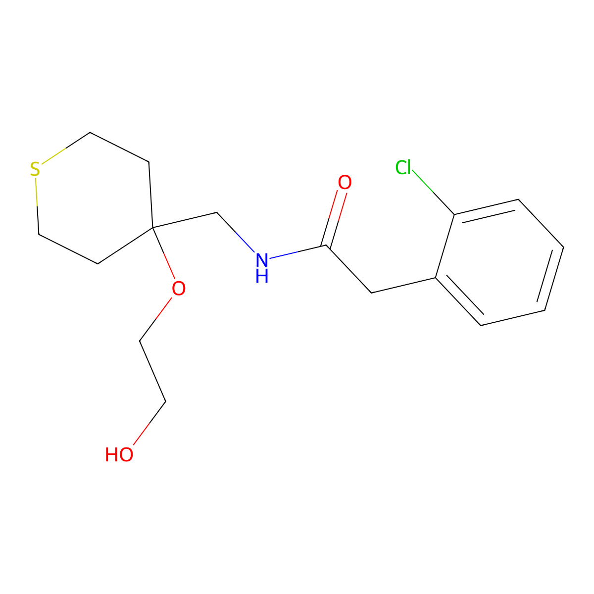 2-(2-chlorophenyl)-N-{[4-(2-hydroxyethoxy)thian-4-yl]methyl}acetamide molecular structure, CAS 2309774-31-8
