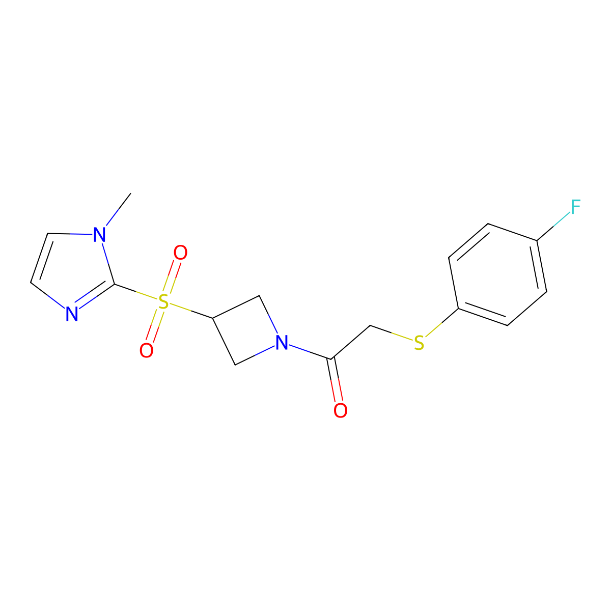 2-((4-fluorophenyl)thio)-1-(3-((1-methyl-1H-imidazol-2-yl)sulfonyl)azetidin-1-yl)ethanone molecular structure, CAS 2309774-52-3