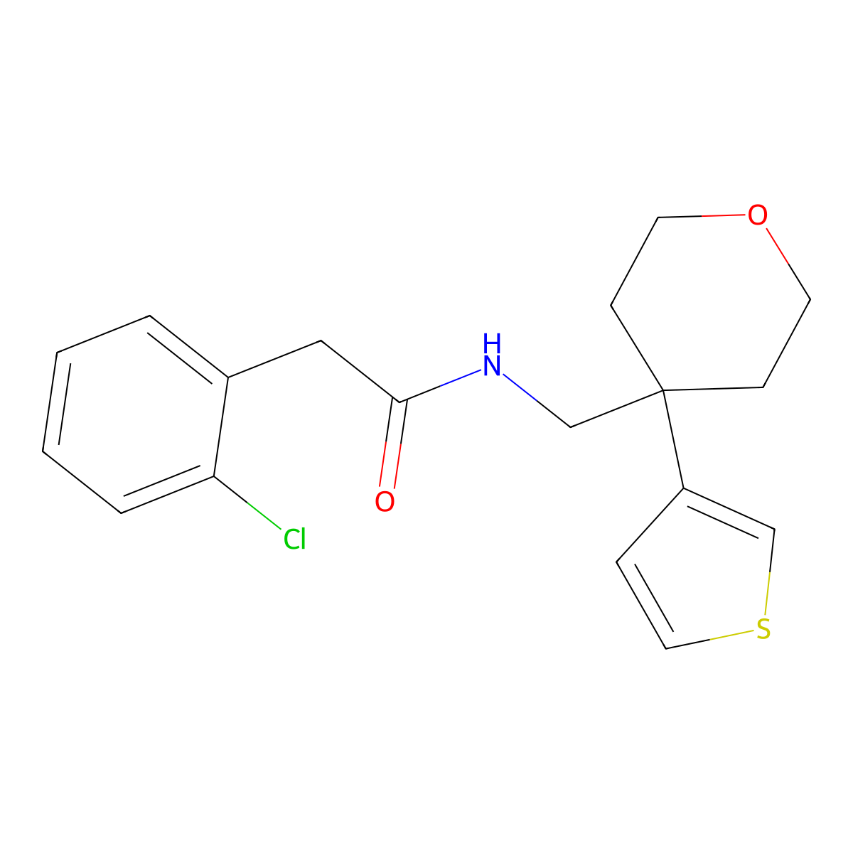 2-(2-chlorophenyl)-N-{[4-(thiophen-3-yl)oxan-4-yl]methyl}acetamide molecular structure, CAS 2309774-68-1