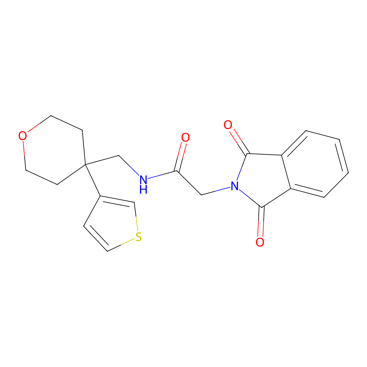 2-(1,3-dioxo-2,3-dihydro-1H-isoindol-2-yl)-N-{[4-(thiophen-3-yl)oxan-4-yl]methyl}acetamide molecular structure, CAS 2309774-72-7