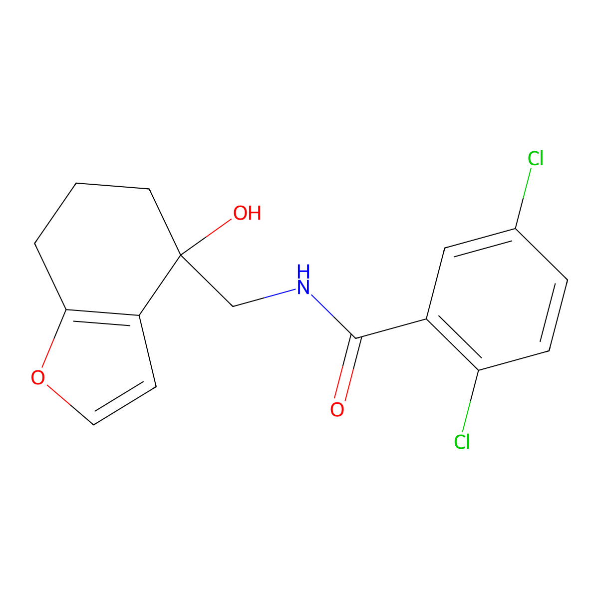 2,5-dichloro-N-((4-hydroxy-4,5,6,7-tetrahydrobenzofuran-4-yl)methyl)benzamide molecular structure, CAS 2309774-77-2
