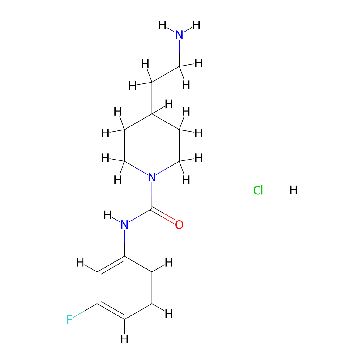 4-(2-aminoethyl)-N-(3-fluorophenyl)piperidine-1-carboxamide hydrochloride molecular structure, CAS 2309774-78-3