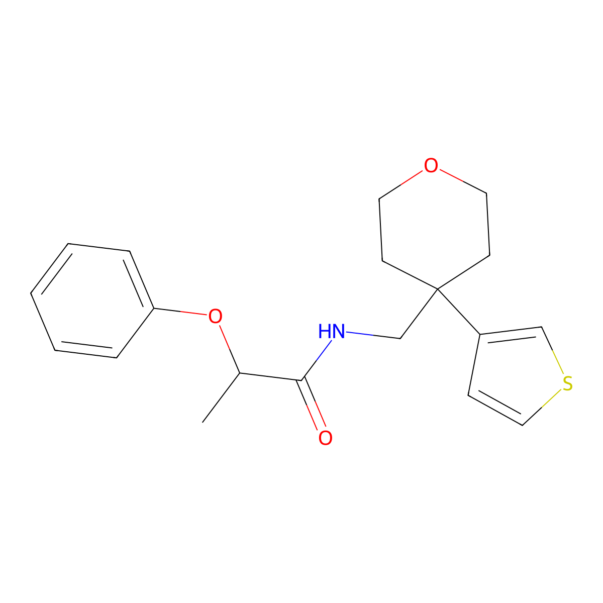 2-phenoxy-N-{[4-(thiophen-3-yl)oxan-4-yl]methyl}propanamide molecular structure, CAS 2309774-84-1