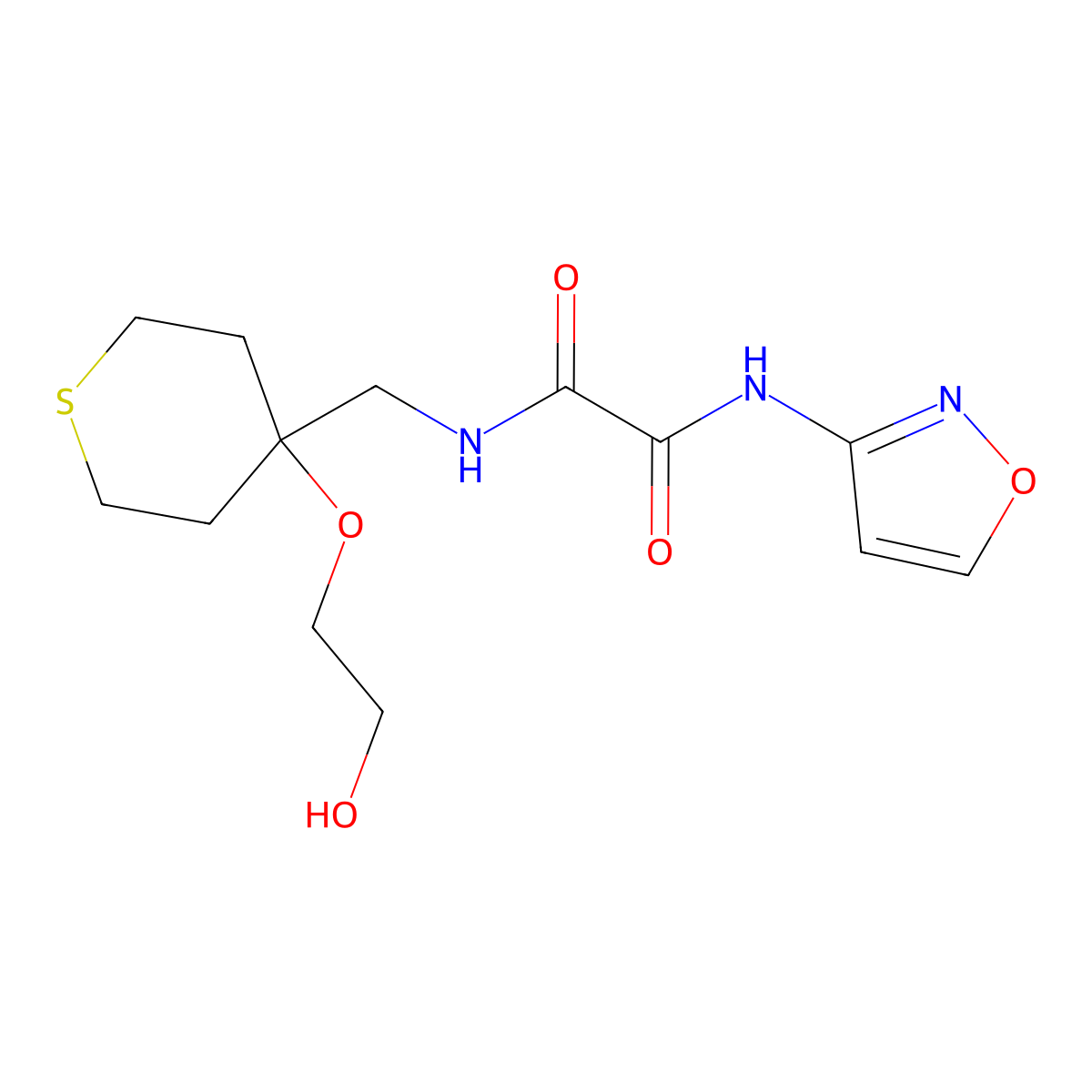 N'-{[4-(2-hydroxyethoxy)thian-4-yl]methyl}-N-(1,2-oxazol-3-yl)ethanediamide molecular structure, CAS 2309774-86-3