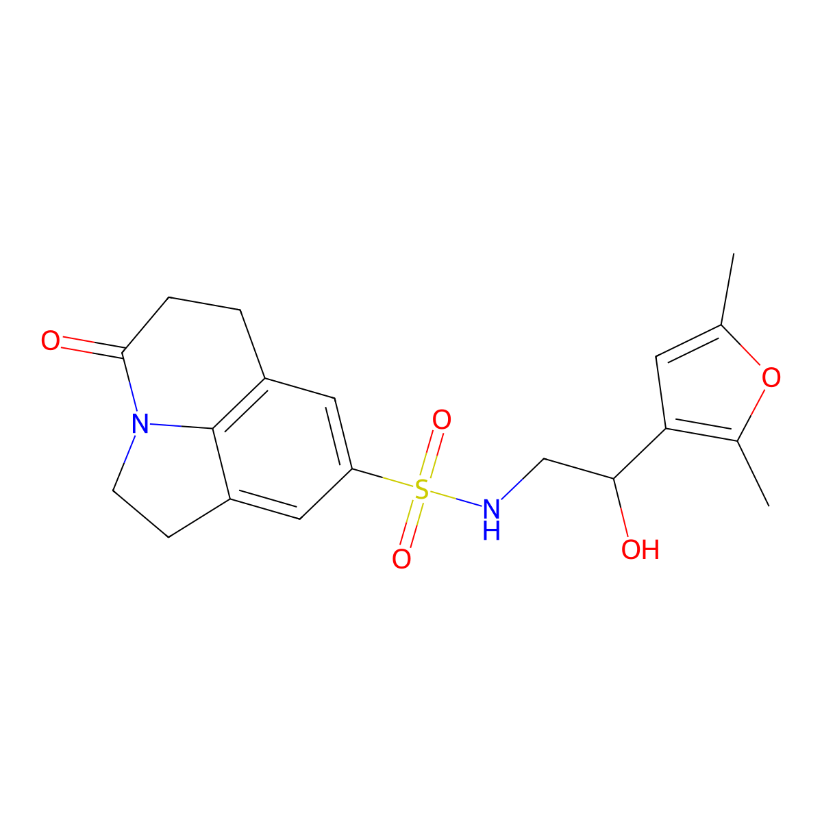 N-[2-(2,5-dimethylfuran-3-yl)-2-hydroxyethyl]-11-oxo-1-azatricyclo[6.3.1.0^{4,12}]dodeca-4(12),5,7-triene-6-sulfonamide molecular structure, CAS 2309774-97-6