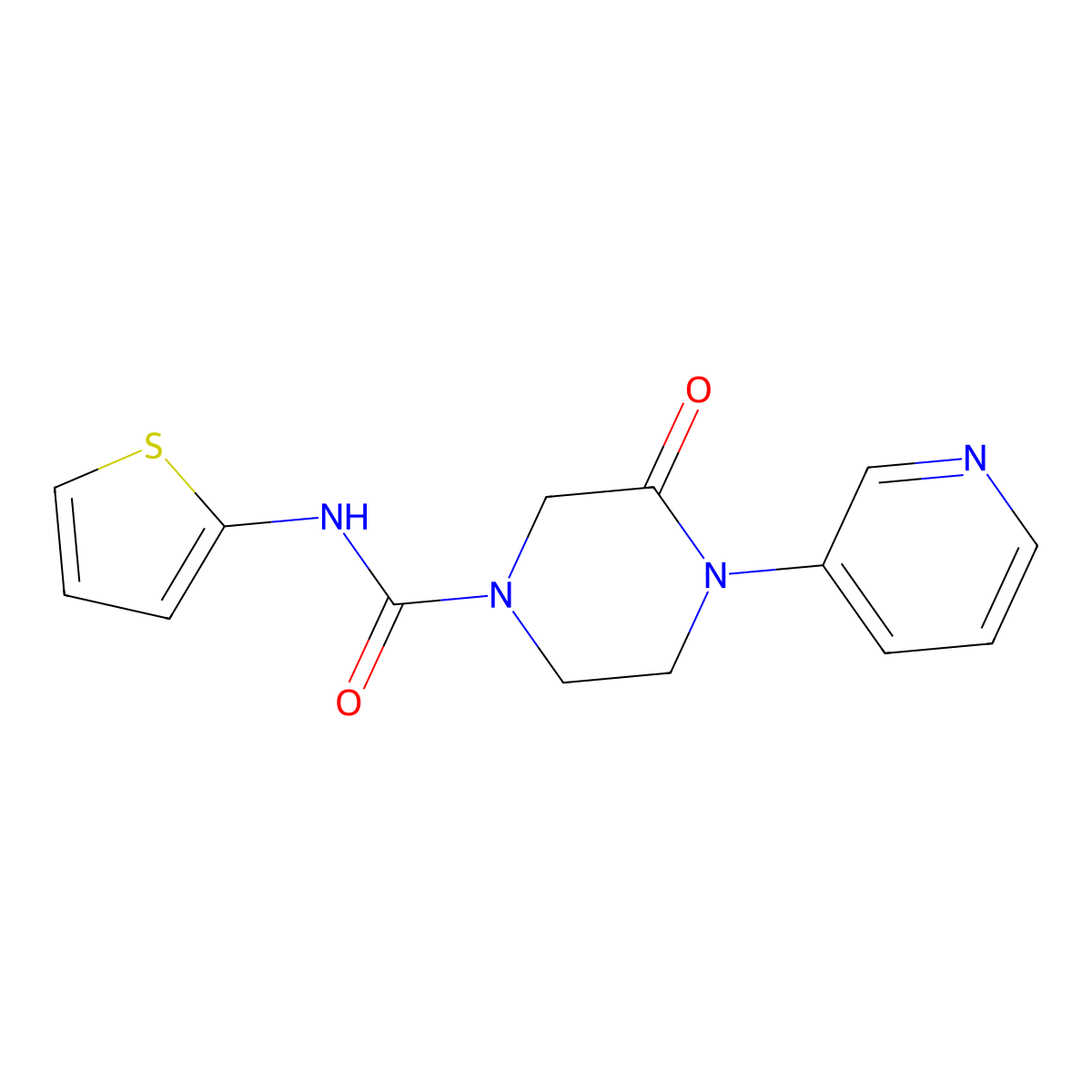 3-oxo-4-(pyridin-3-yl)-N-(thiophen-2-yl)piperazine-1-carboxamide molecular structure, CAS 2309774-98-7