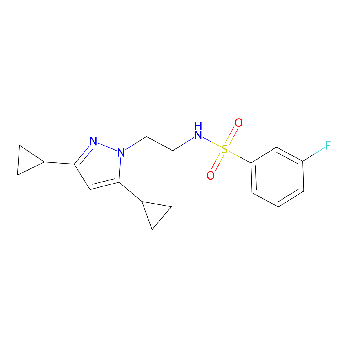 N-(2-(3,5-dicyclopropyl-1H-pyrazol-1-yl)ethyl)-3-fluorobenzenesulfonamide molecular structure, CAS 2309775-32-2