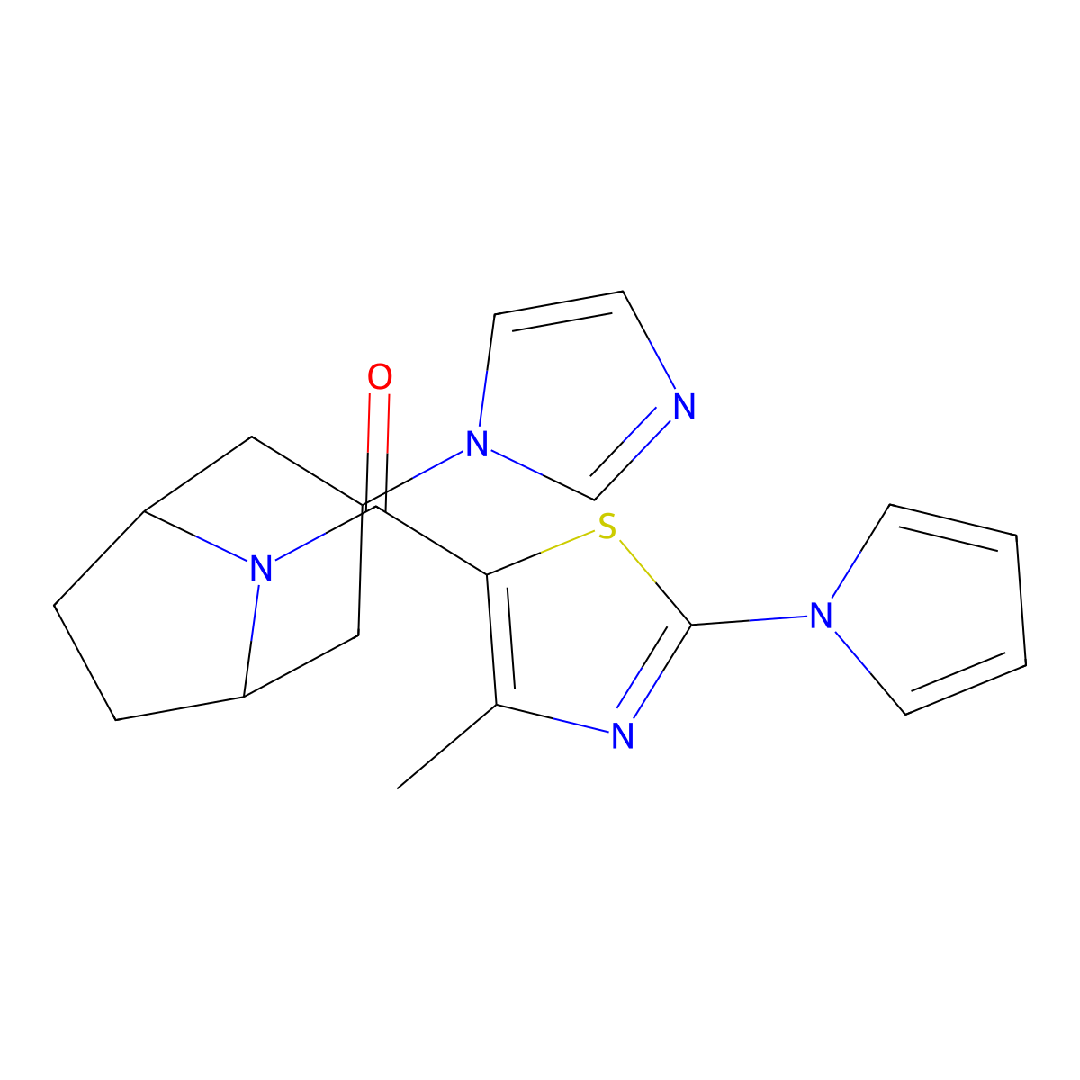 3-(1H-imidazol-1-yl)-8-[4-methyl-2-(1H-pyrrol-1-yl)-1,3-thiazole-5-carbonyl]-8-azabicyclo[3.2.1]octane molecular structure, CAS 2309775-37-7