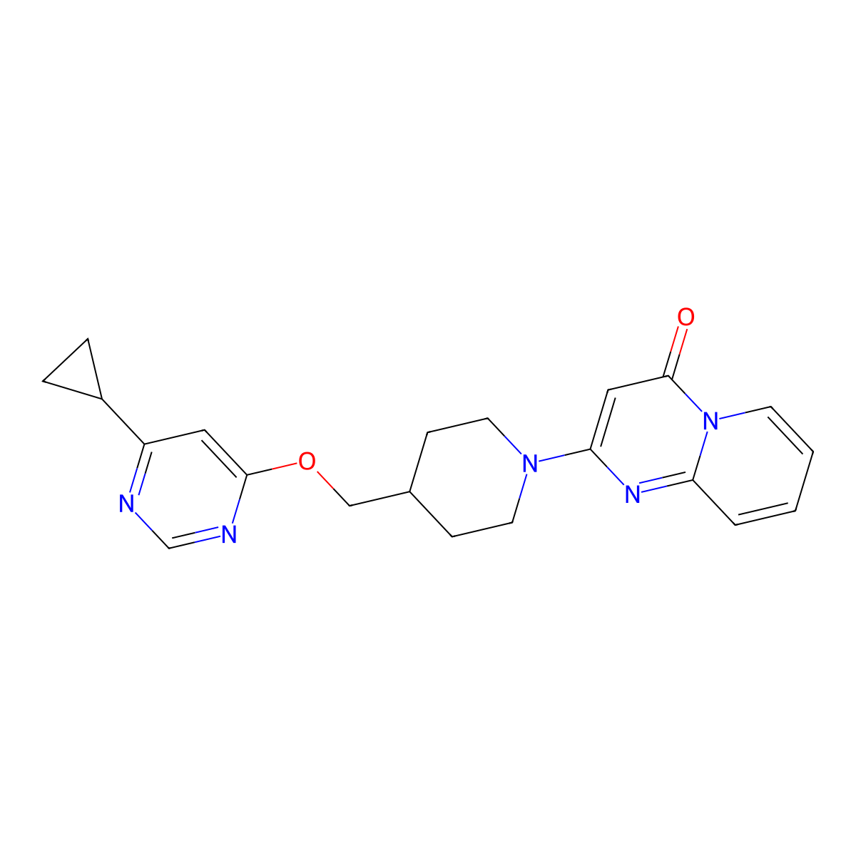 2-(4-{[(6-cyclopropylpyrimidin-4-yl)oxy]methyl}piperidin-1-yl)-4H-pyrido[1,2-a]pyrimidin-4-one molecular structure, CAS 2309775-62-8