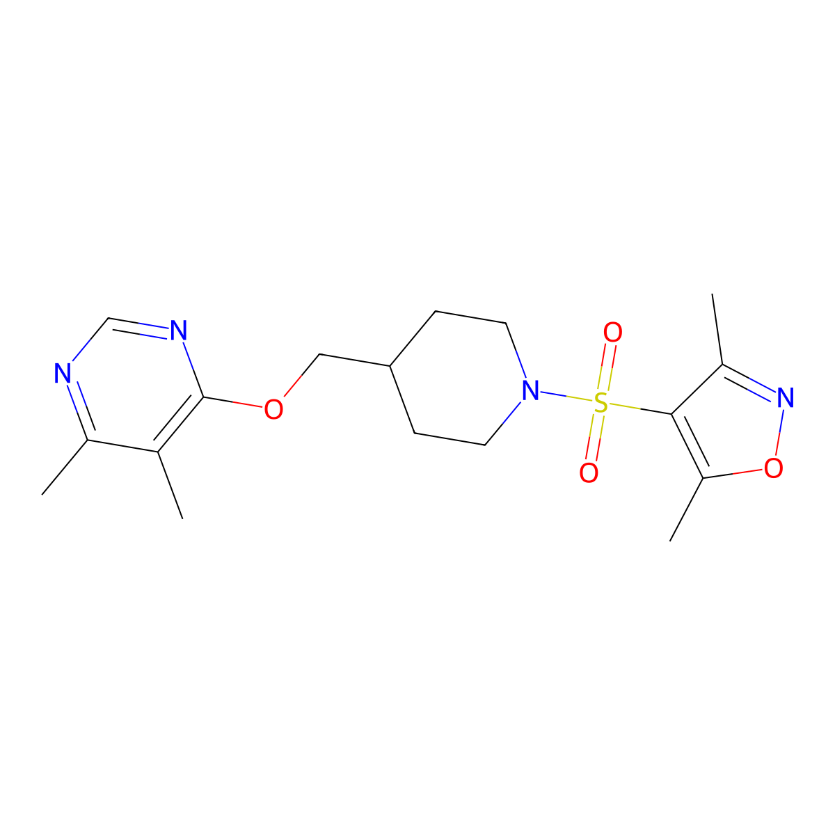 4-({1-[(3,5-Dimethyl-1,2-oxazol-4-yl)sulfonyl]piperidin-4-yl}methoxy)-5,6-dimethylpyrimidine molecular structure, CAS 2309775-75-3