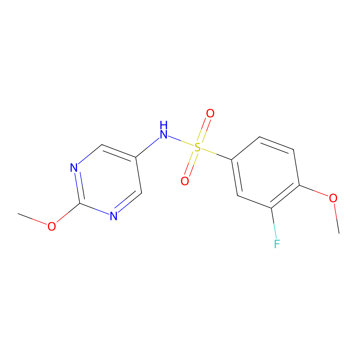3-fluoro-4-methoxy-N-(2-methoxypyrimidin-5-yl)benzenesulfonamide molecular structure, CAS 2309775-81-1