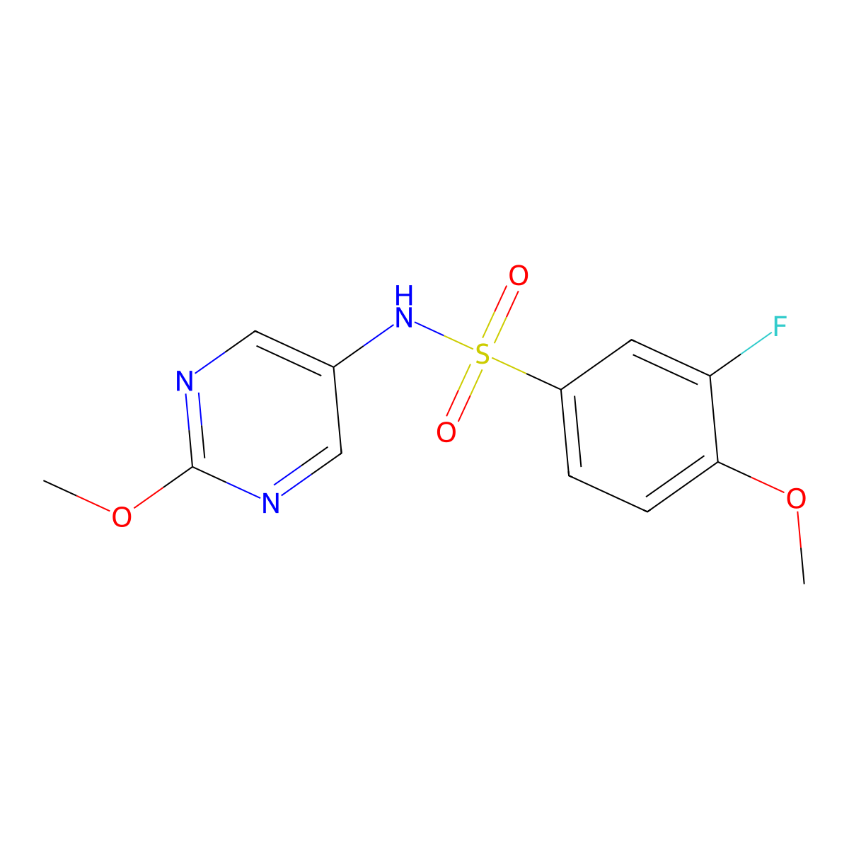 3-fluoro-4-methoxy-N-(2-methoxypyrimidin-5-yl)benzenesulfonamide molecular structure, CAS 2309775-81-1