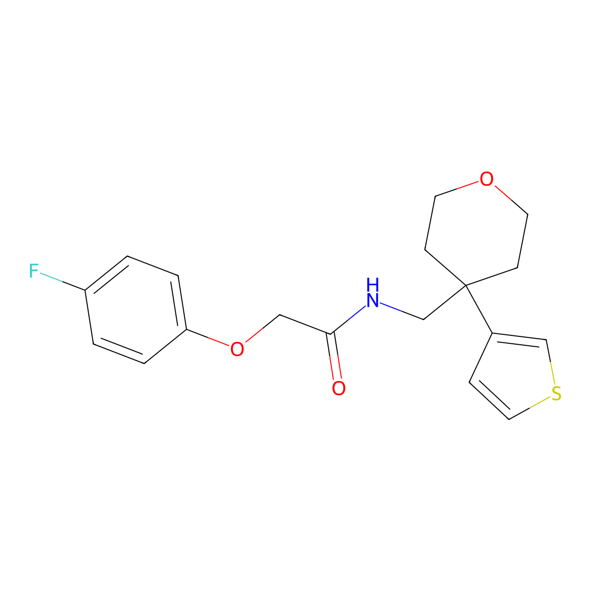 2-(4-fluorophenoxy)-N-{[4-(thiophen-3-yl)oxan-4-yl]methyl}acetamide molecular structure, CAS 2309775-83-3