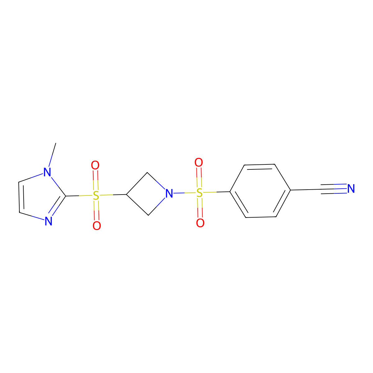 4-({3-[(1-methyl-1H-imidazol-2-yl)sulfonyl]azetidin-1-yl}sulfonyl)benzonitrile molecular structure, CAS 2309776-06-3