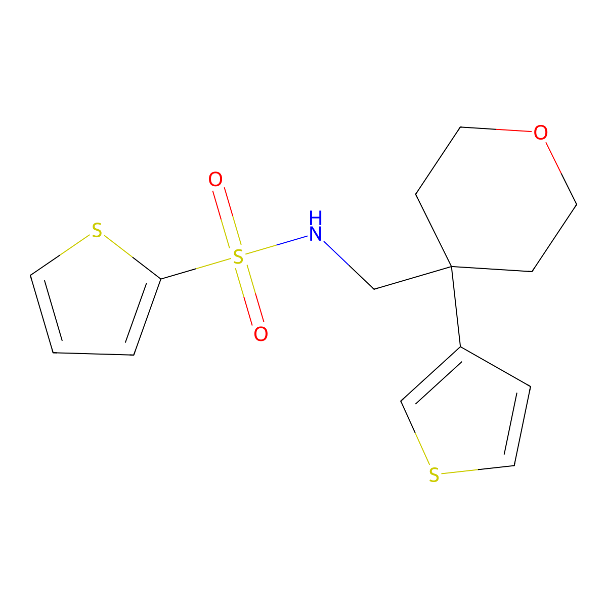 N-{[4-(thiophen-3-yl)oxan-4-yl]methyl}thiophene-2-sulfonamide molecular structure, CAS 2309776-14-3