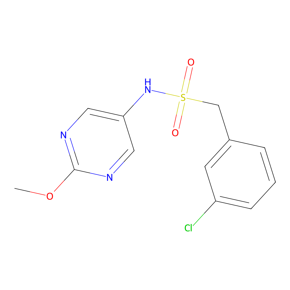 1-(3-chlorophenyl)-N-(2-methoxypyrimidin-5-yl)methanesulfonamide molecular structure, CAS 2309776-32-5