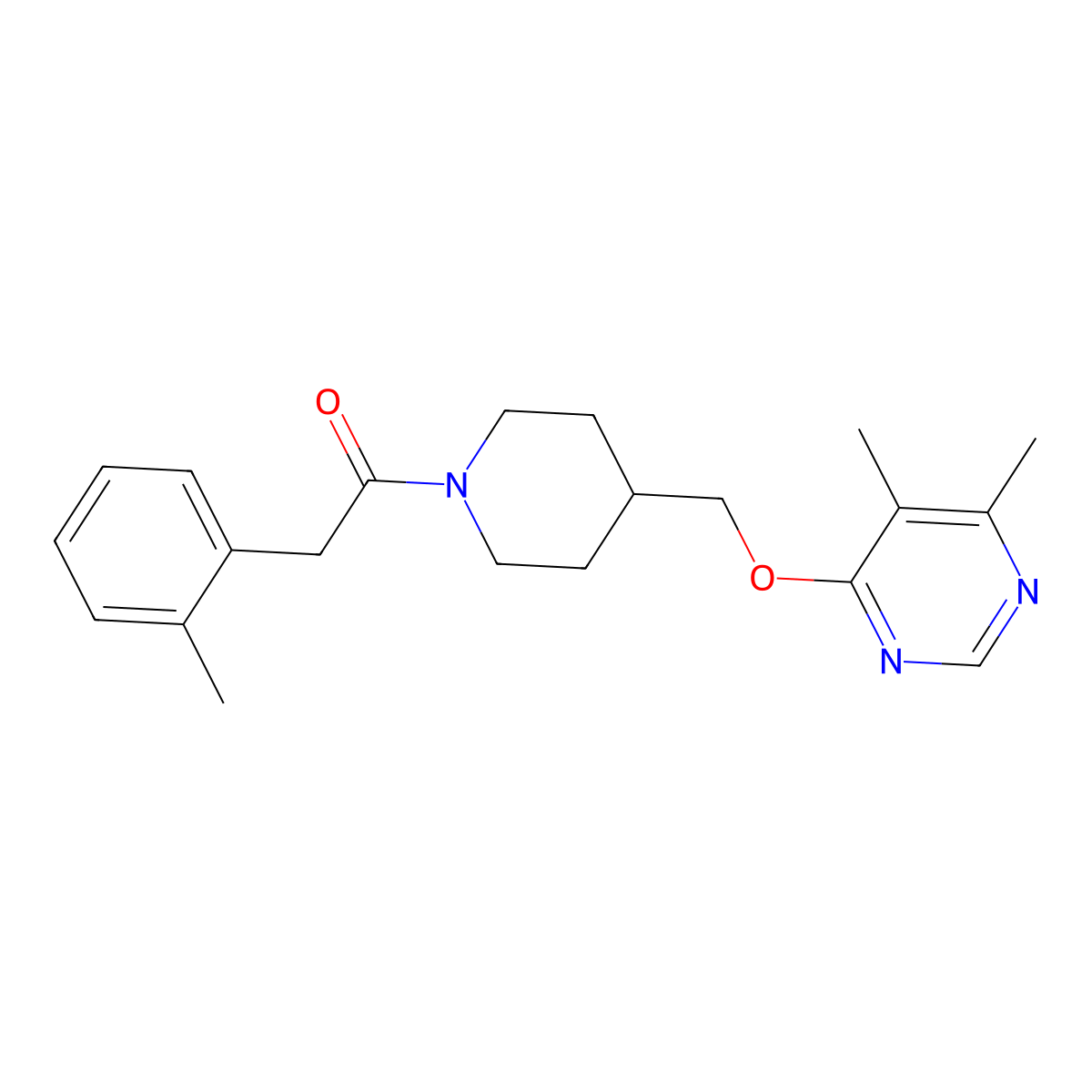 1-(4-(((5,6-Dimethylpyrimidin-4-yl)oxy)methyl)piperidin-1-yl)-2-(o-tolyl)ethan-1-one molecular structure, CAS 2309776-49-4