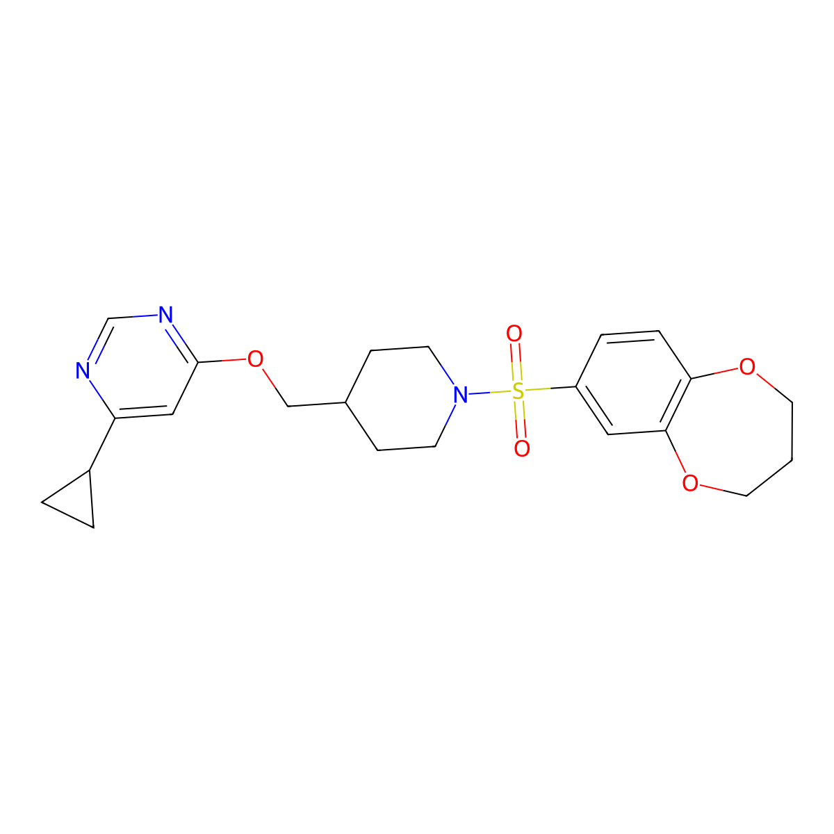 4-cyclopropyl-6-{[1-(3,4-dihydro-2H-1,5-benzodioxepine-7-sulfonyl)piperidin-4-yl]methoxy}pyrimidine molecular structure, CAS 2309776-69-8