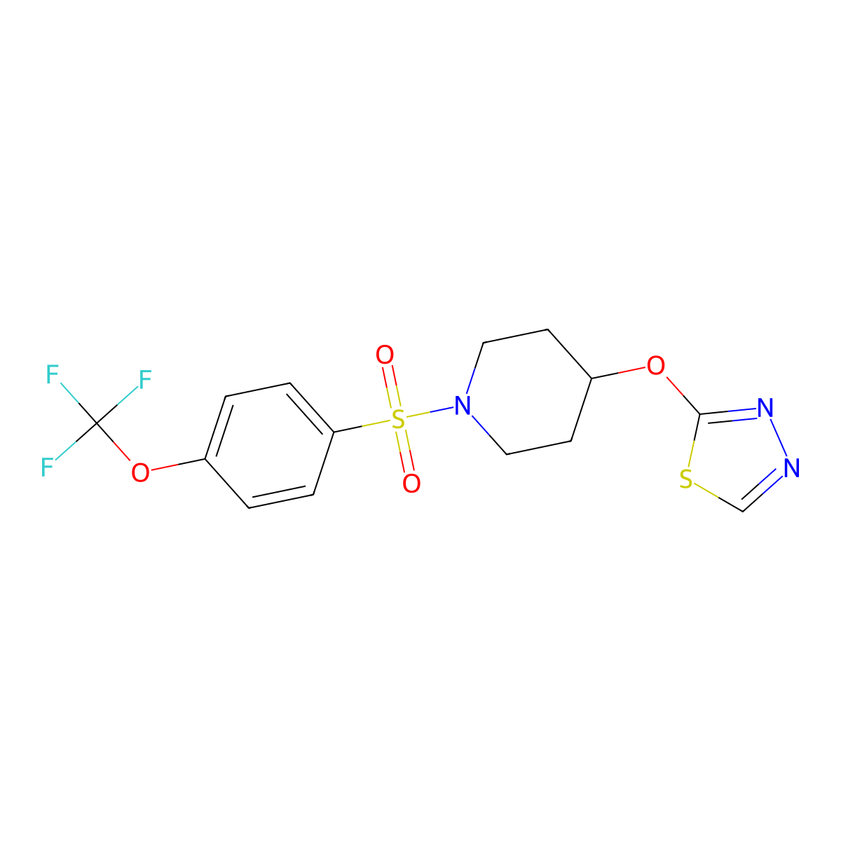 4-(1,3,4-Thiadiazol-2-yloxy)-1-[4-(trifluoromethoxy)benzenesulfonyl]piperidine molecular structure, CAS 2309777-22-6