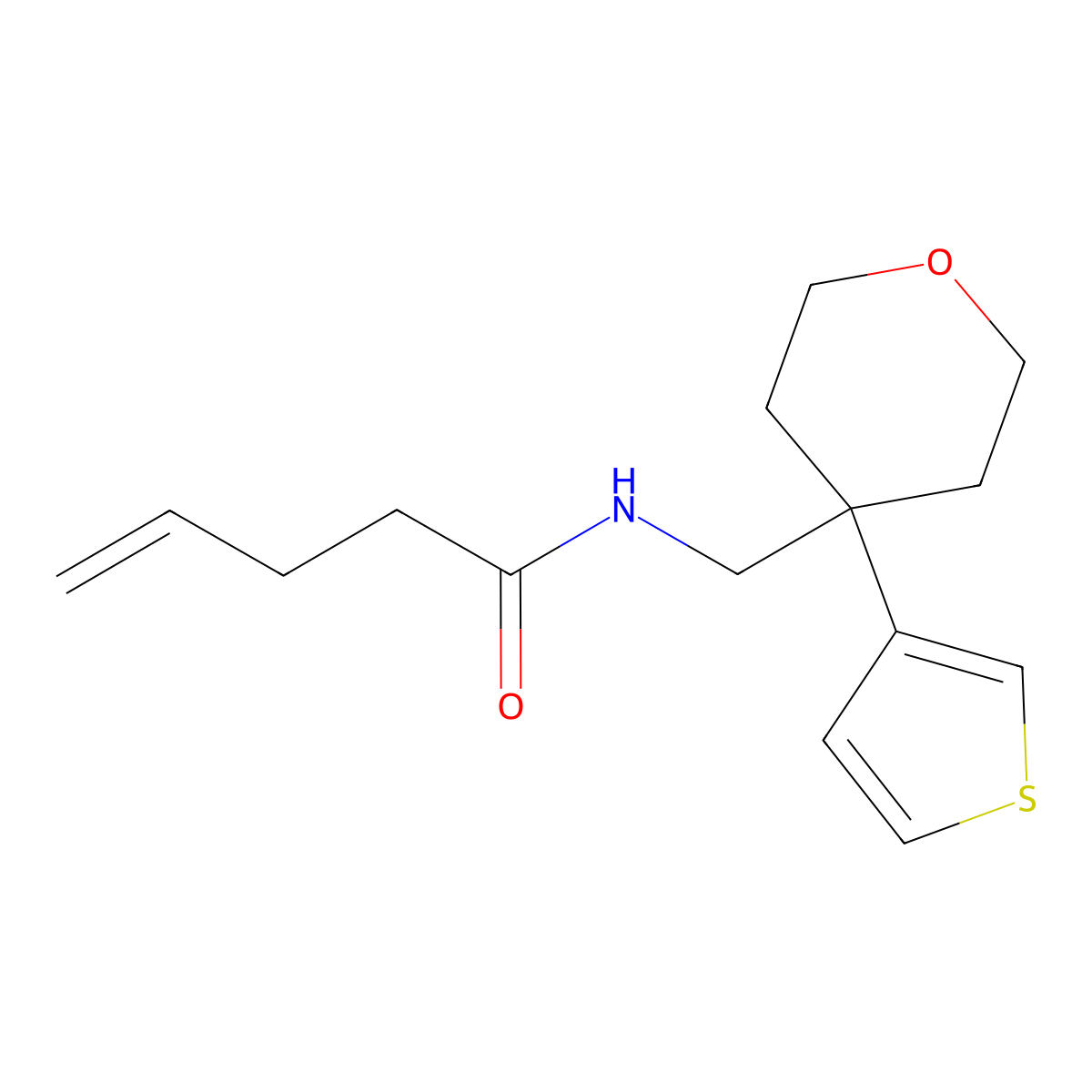 N-{[4-(thiophen-3-yl)oxan-4-yl]methyl}pent-4-enamide molecular structure, CAS 2309777-28-2