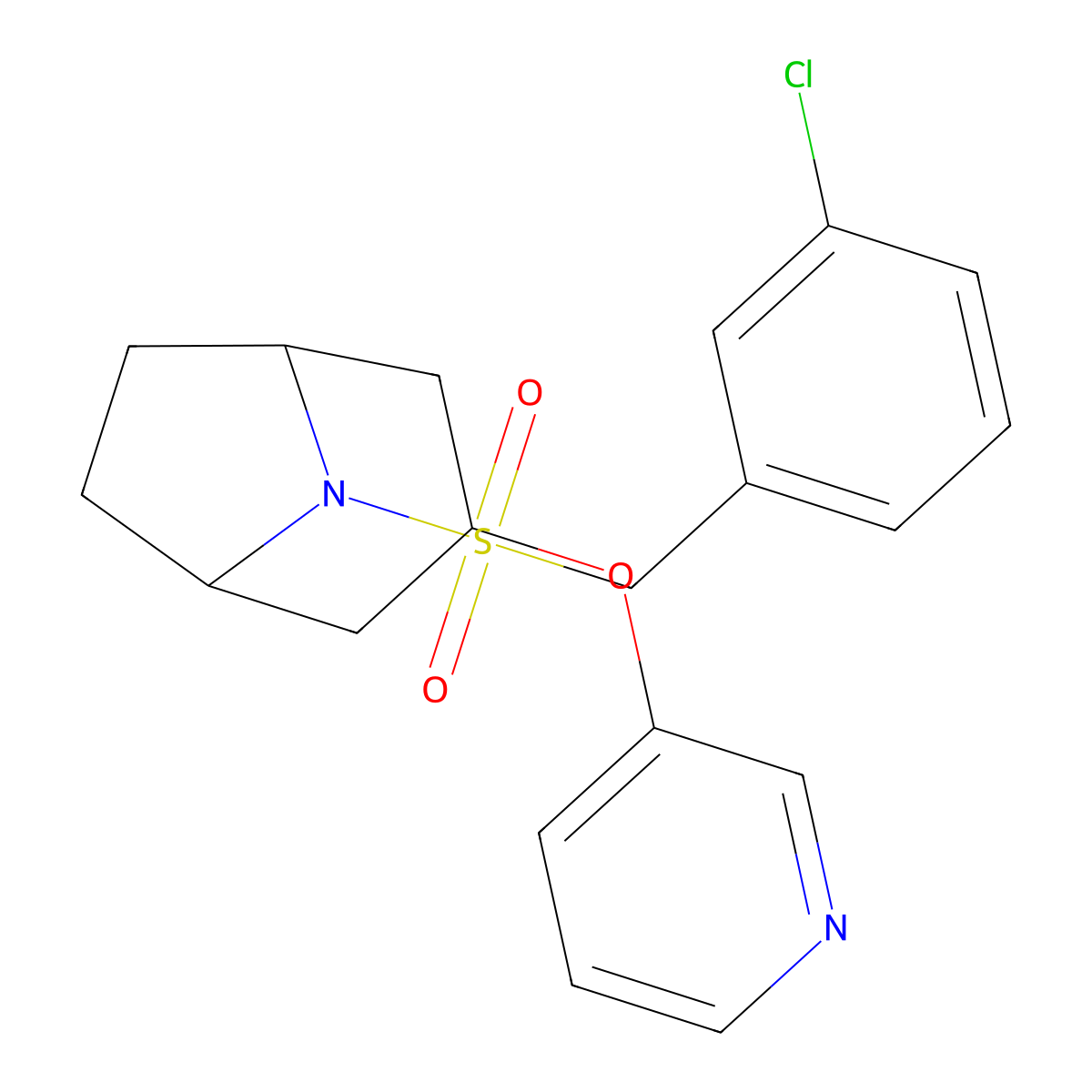 8-[(3-Chlorophenyl)methanesulfonyl]-3-(pyridin-3-yloxy)-8-azabicyclo[3.2.1]octane molecular structure, CAS 2309777-41-9