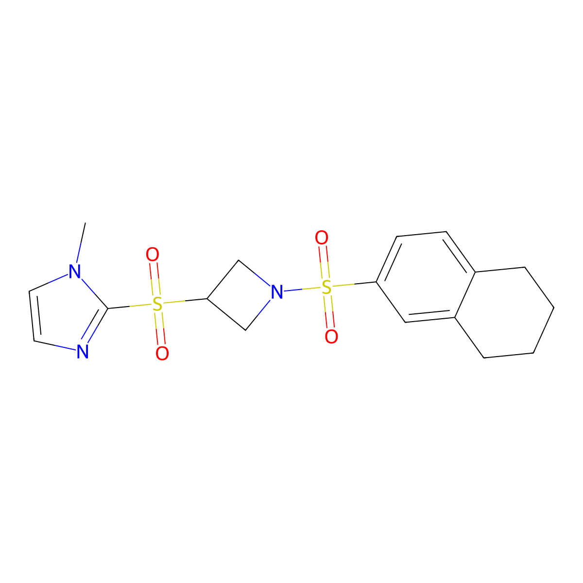 1-methyl-2-{[1-(5,6,7,8-tetrahydronaphthalene-2-sulfonyl)azetidin-3-yl]sulfonyl}-1H-imidazole molecular structure, CAS 2309777-57-7