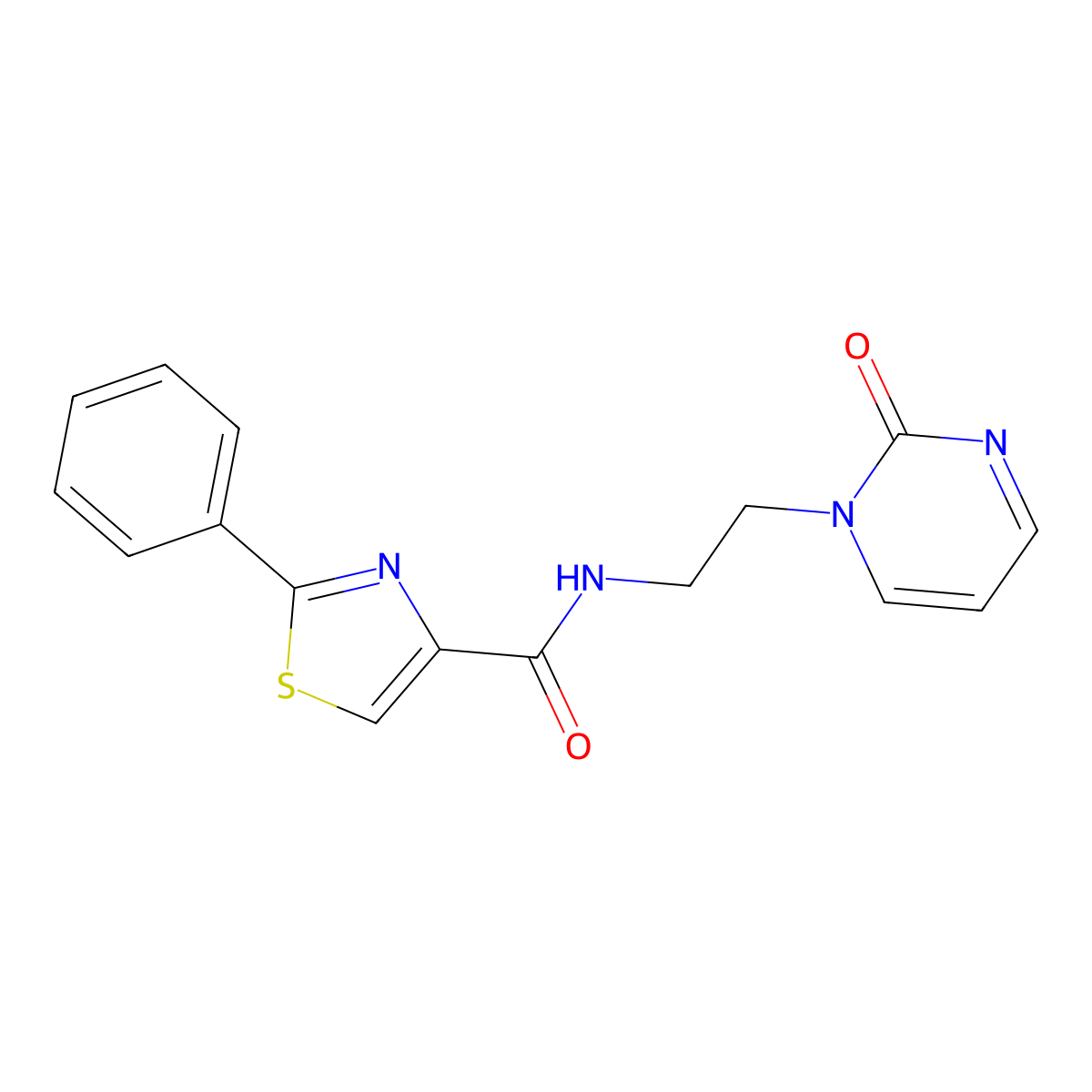 N-[2-(2-oxo-1,2-dihydropyrimidin-1-yl)ethyl]-2-phenyl-1,3-thiazole-4-carboxamide molecular structure, CAS 2309777-82-8