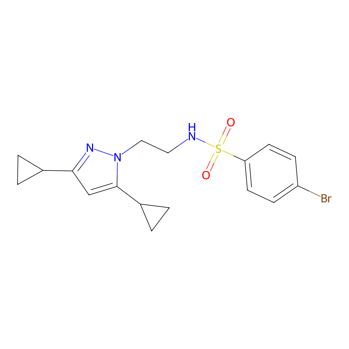 4-bromo-N-(2-(3,5-dicyclopropyl-1H-pyrazol-1-yl)ethyl)benzenesulfonamide molecular structure, CAS 2309777-99-7