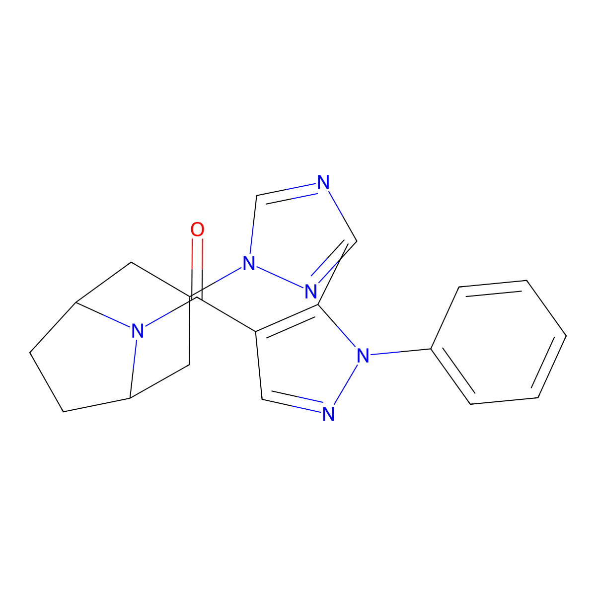 8-(5-methyl-1-phenyl-1H-pyrazole-4-carbonyl)-3-(1H-1,2,4-triazol-1-yl)-8-azabicyclo[3.2.1]octane molecular structure, CAS 2309778-79-6