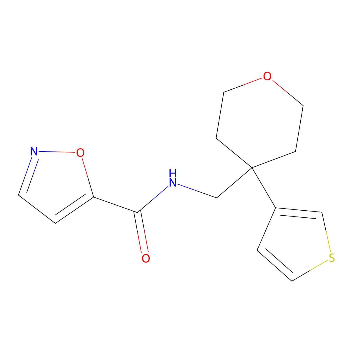 N-{[4-(thiophen-3-yl)oxan-4-yl]methyl}-1,2-oxazole-5-carboxamide molecular structure, CAS 2309779-12-0