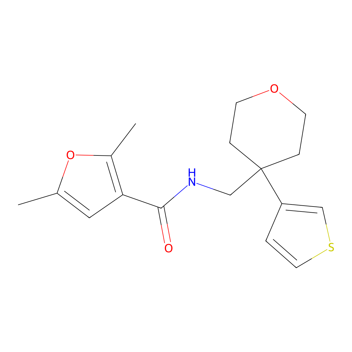 2,5-dimethyl-N-{[4-(thiophen-3-yl)oxan-4-yl]methyl}furan-3-carboxamide molecular structure, CAS 2309779-30-2