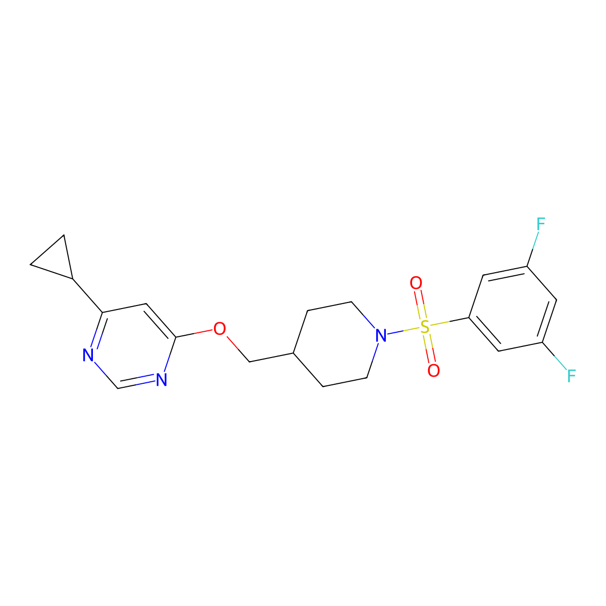 4-Cyclopropyl-6-{[1-(3,5-difluorobenzenesulfonyl)piperidin-4-yl]methoxy}pyrimidine molecular structure, CAS 2309779-60-8
