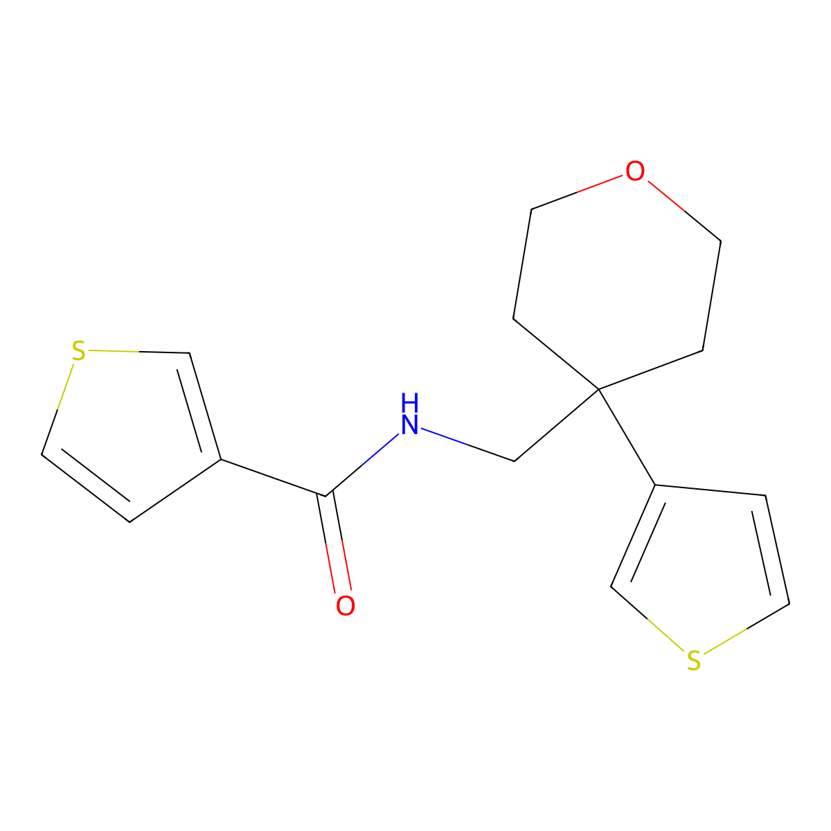 N-{[4-(thiophen-3-yl)oxan-4-yl]methyl}thiophene-3-carboxamide molecular structure, CAS 2309780-23-0