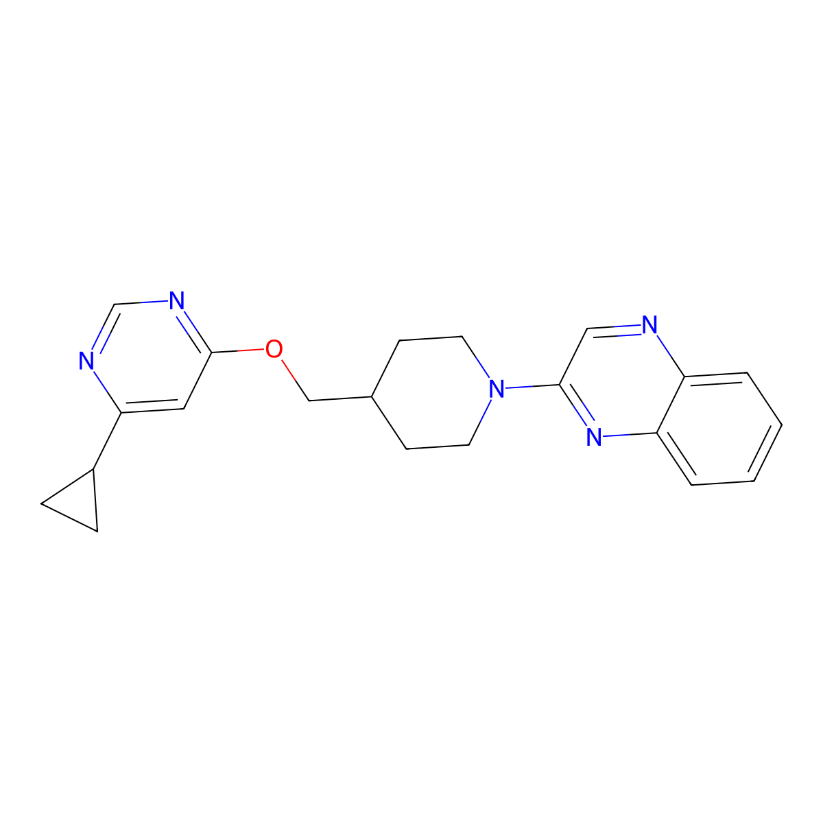 2-(4-{[(6-Cyclopropylpyrimidin-4-yl)oxy]methyl}piperidin-1-yl)quinoxaline molecular structure, CAS 2309780-79-6