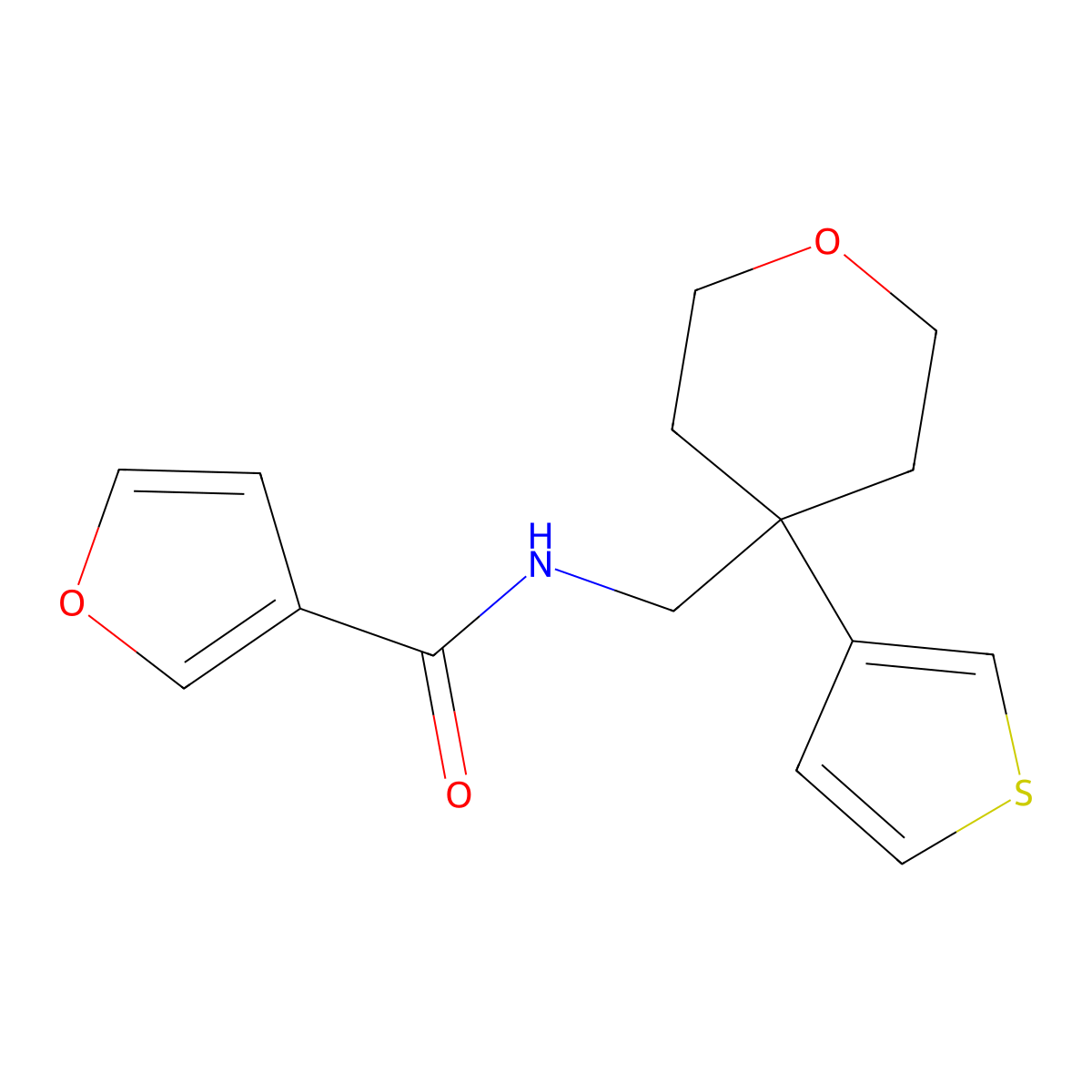 N-{[4-(thiophen-3-yl)oxan-4-yl]methyl}furan-3-carboxamide molecular structure, CAS 2309780-85-4