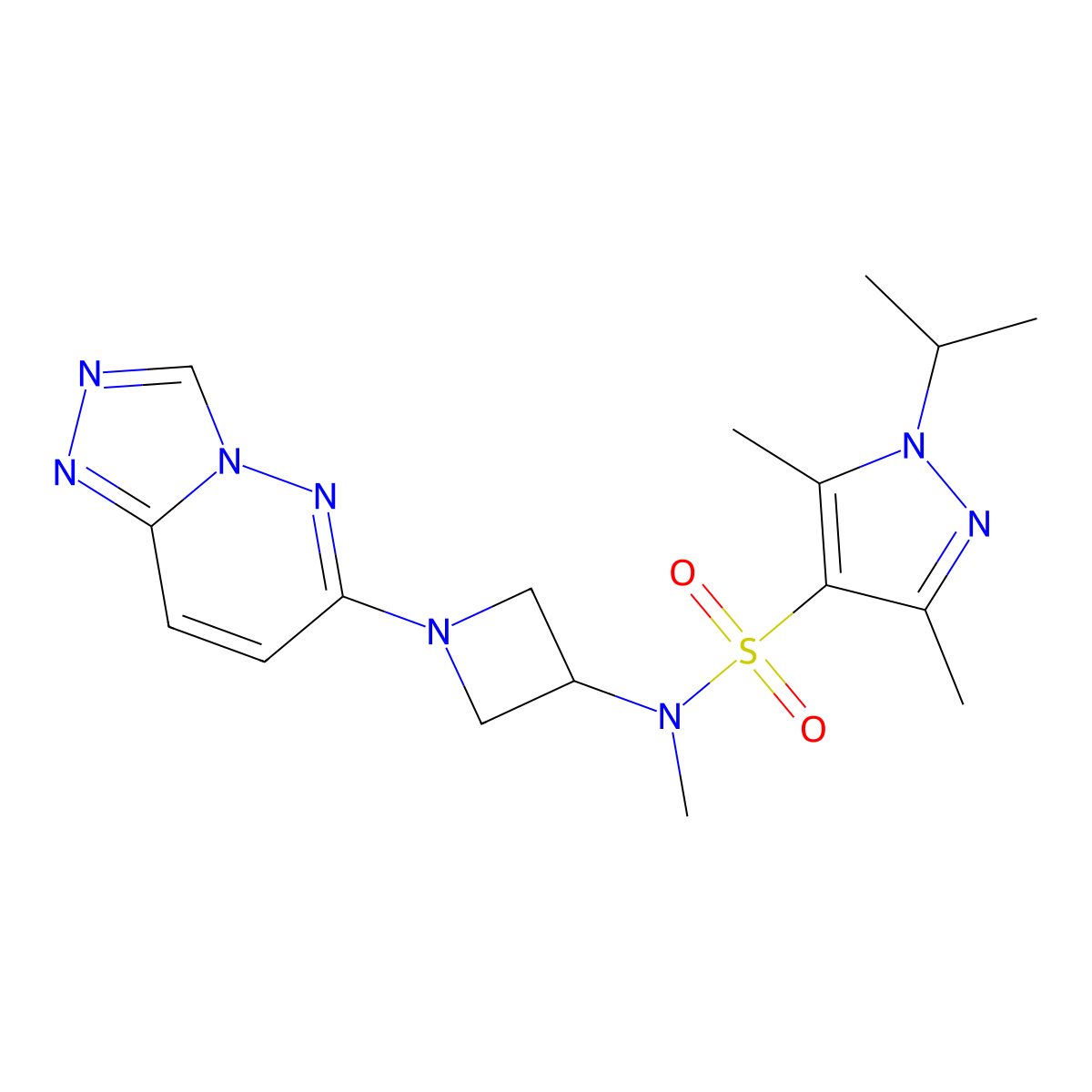 N-(1-([1,2,4]triazolo[4,3-b]pyridazin-6-yl)azetidin-3-yl)-1-isopropyl-N,3,5-trimethyl-1H-pyrazole-4-sulfonamide molecular structure, CAS 2309781-09-5