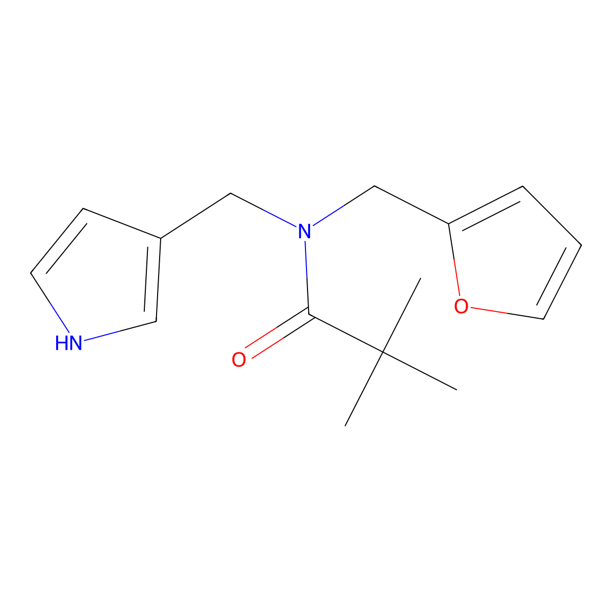 N-[(furan-2-yl)methyl]-2,2-dimethyl-N-[(1H-pyrrol-3-yl)methyl]propanamide molecular structure, CAS 2309781-23-3