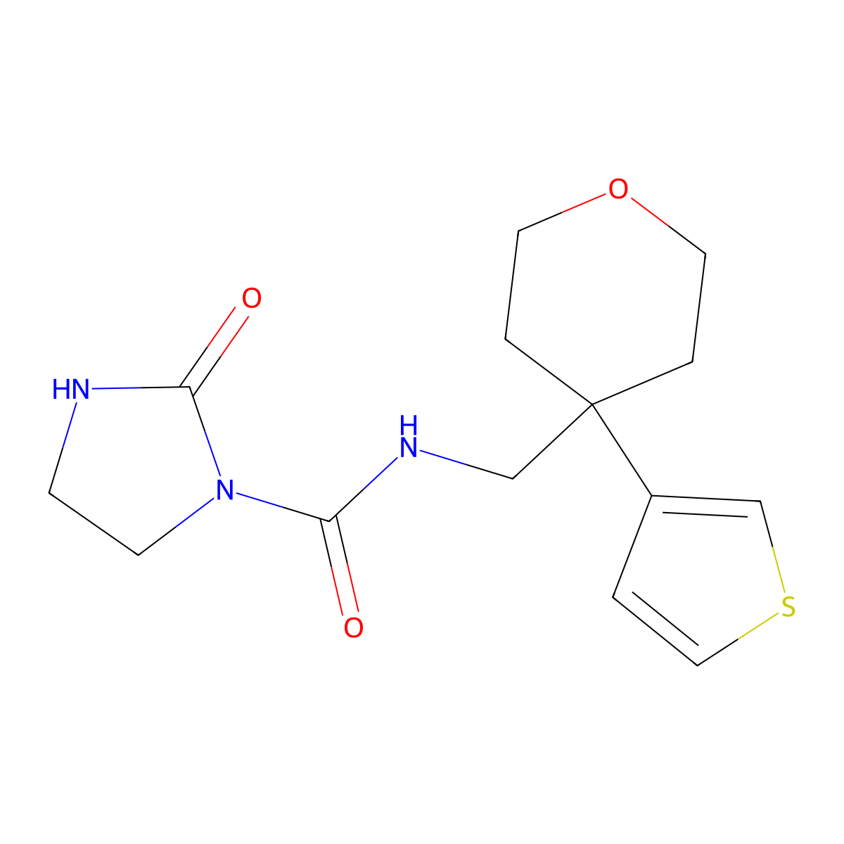 2-oxo-N-{[4-(thiophen-3-yl)oxan-4-yl]methyl}imidazolidine-1-carboxamide molecular structure, CAS 2309781-41-5