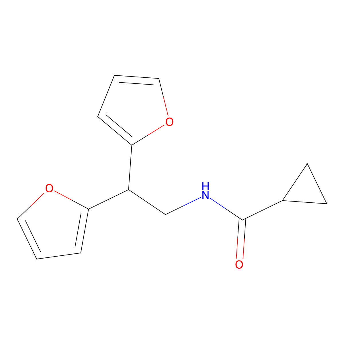 N-[2,2-bis(furan-2-yl)ethyl]cyclopropanecarboxamide molecular structure, CAS 2309781-62-0