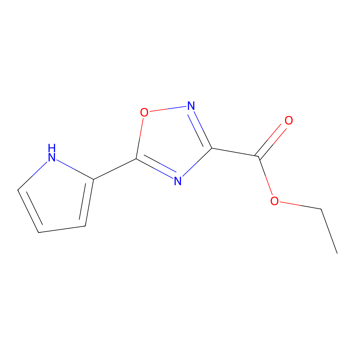 Ethyl 5-(1H-pyrrol-2-yl)-1,2,4-oxadiazole-3-carboxylate molecular structure, CAS 2309782-29-2