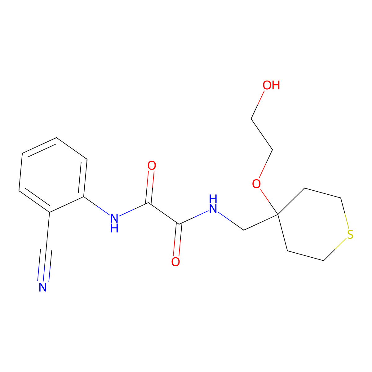 N1-(2-cyanophenyl)-N2-((4-(2-hydroxyethoxy)tetrahydro-2H-thiopyran-4-yl)methyl)oxalamide molecular structure, CAS 2309796-13-0