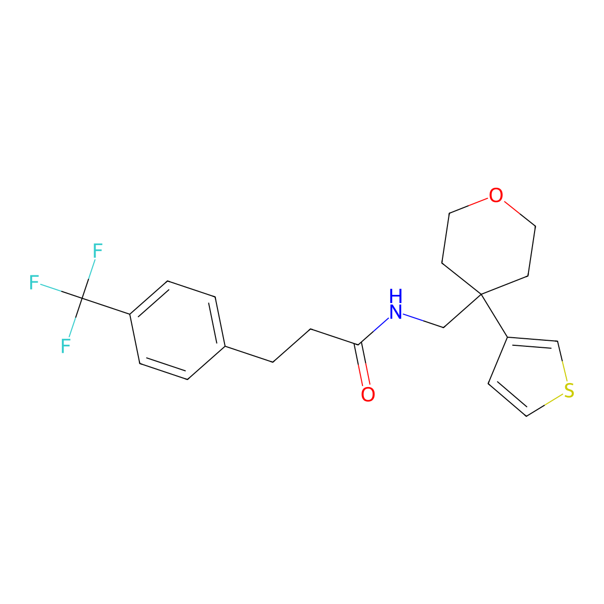 N-{[4-(thiophen-3-yl)oxan-4-yl]methyl}-3-[4-(trifluoromethyl)phenyl]propanamide molecular structure, CAS 2309796-31-2