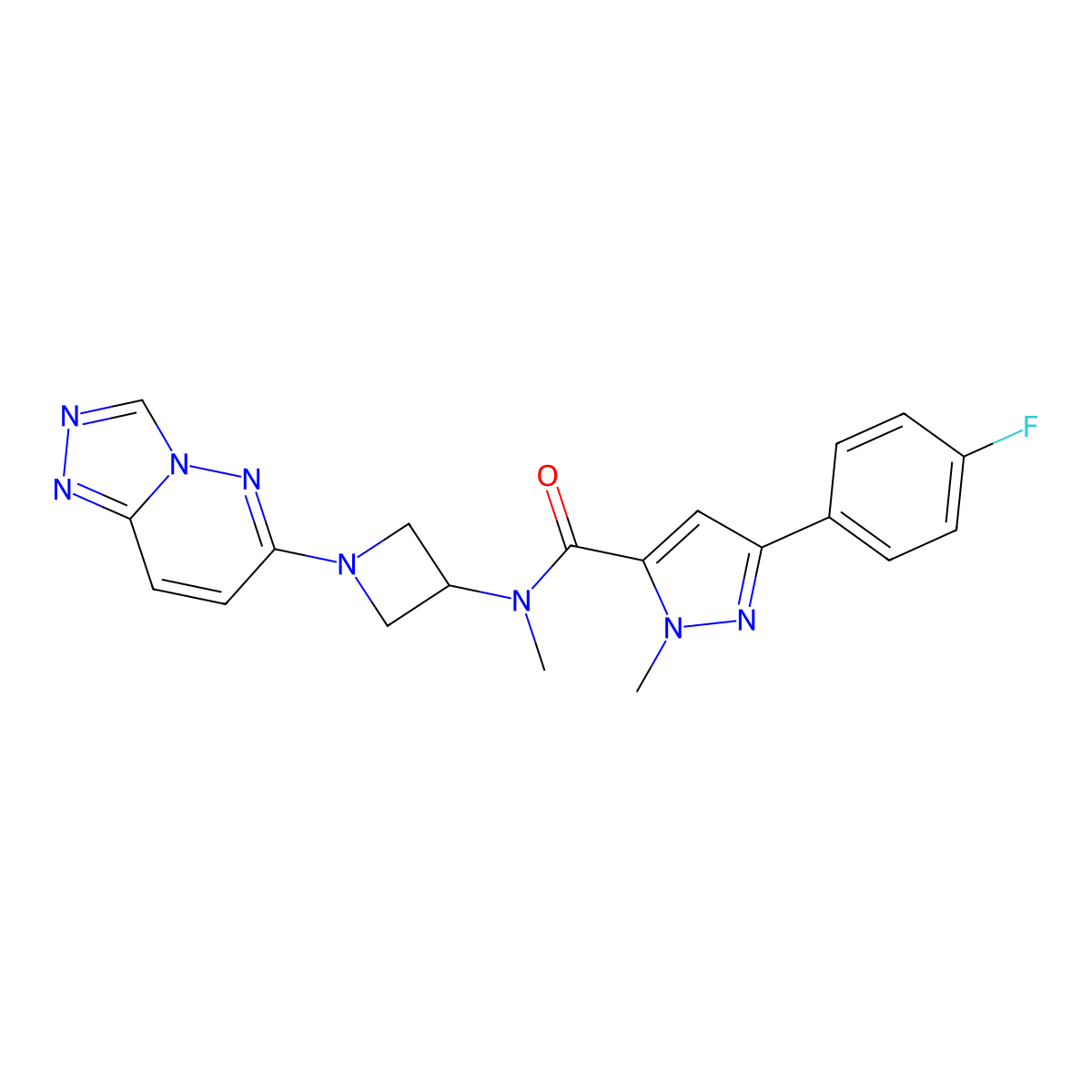 3-(4-fluorophenyl)-N,1-dimethyl-N-(1-{[1,2,4]triazolo[4,3-b]pyridazin-6-yl}azetidin-3-yl)-1H-pyrazole-5-carboxamide molecular structure, CAS 2309796-39-0