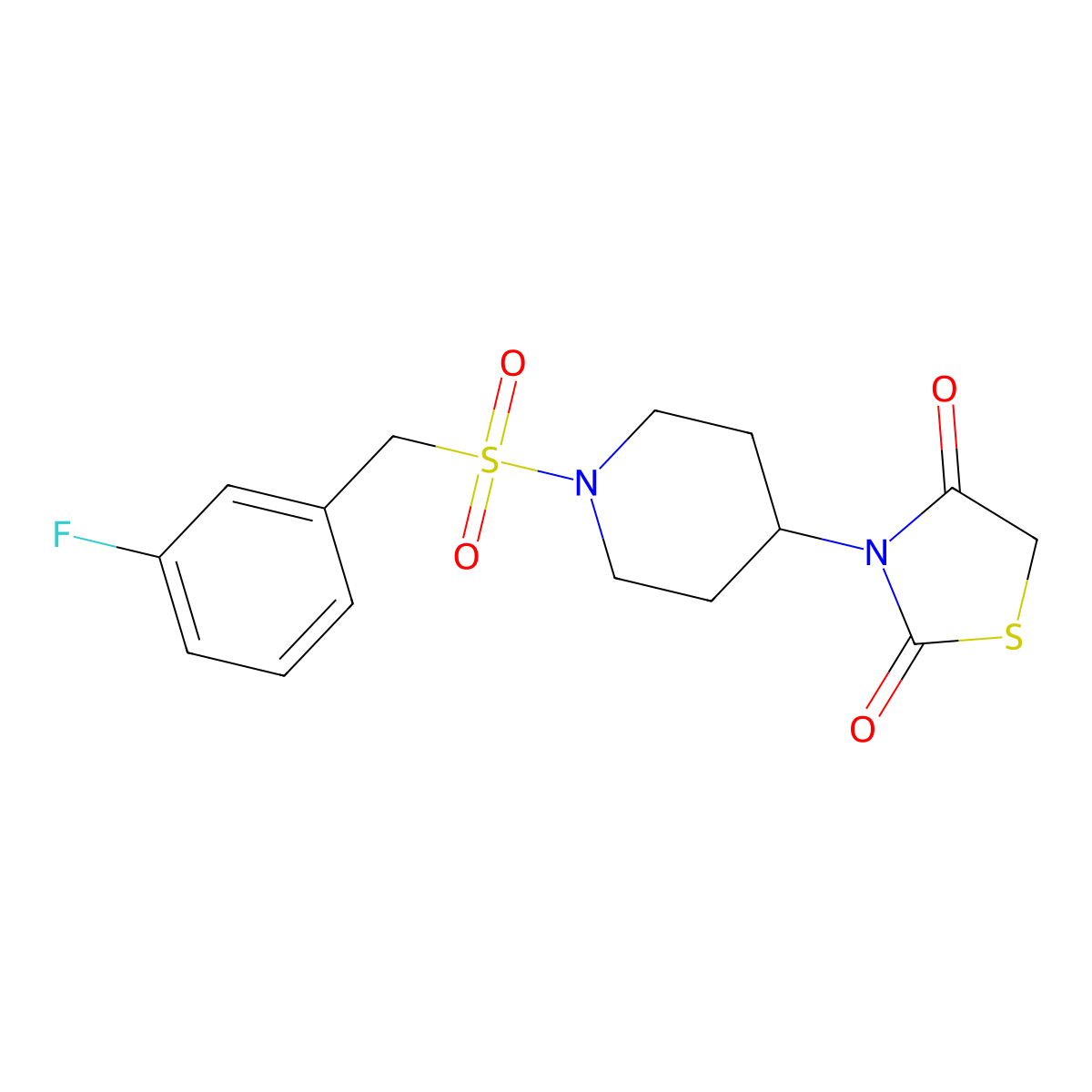 3-(1-((3-Fluorobenzyl)sulfonyl)piperidin-4-yl)thiazolidine-2,4-dione molecular structure, CAS 2309797-15-5